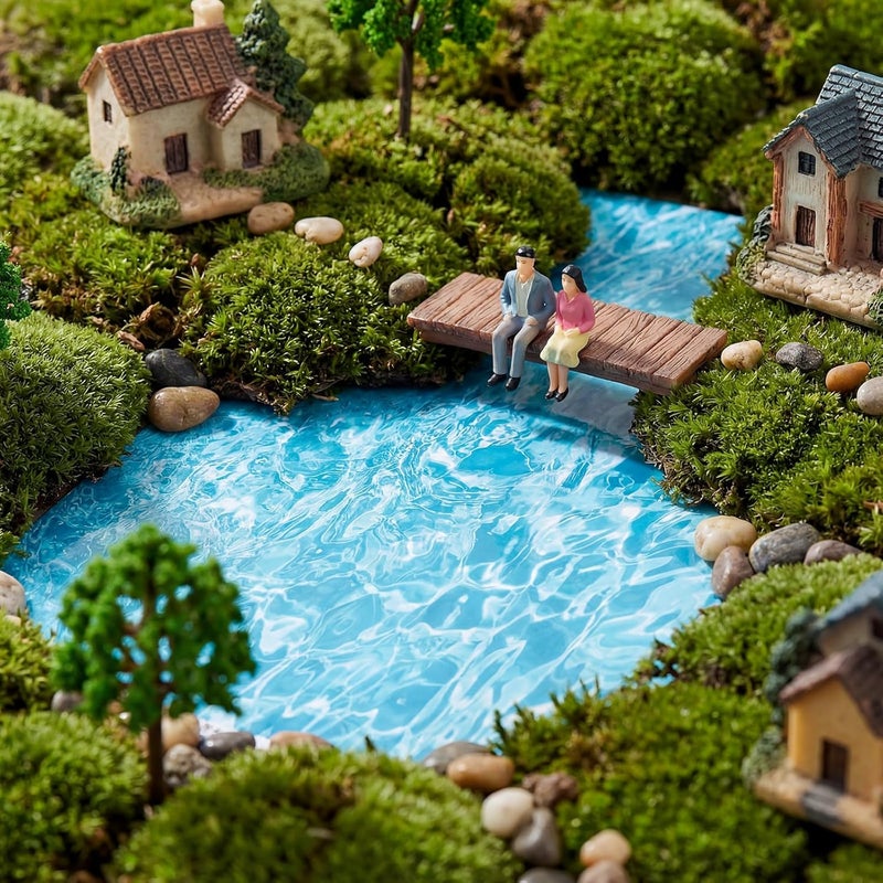 Fuyoooo 10 Pcs 11.81'' x 8.27'' Village Ocean Display Mat Diorama Water Wave Sticker Fake Scene Landscape Decor Artificial Water Ripple for DIY Miniature Base Scenery Model Accessories - Image 2